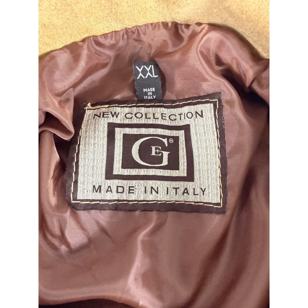 GE New Collection Bomber Jacket XXL Tan Faux Suede Made in Italy Zip Front